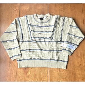 Lumiere Rhya Women's Pointelle Knit Sweater Cream/Blue/Brown Size Large